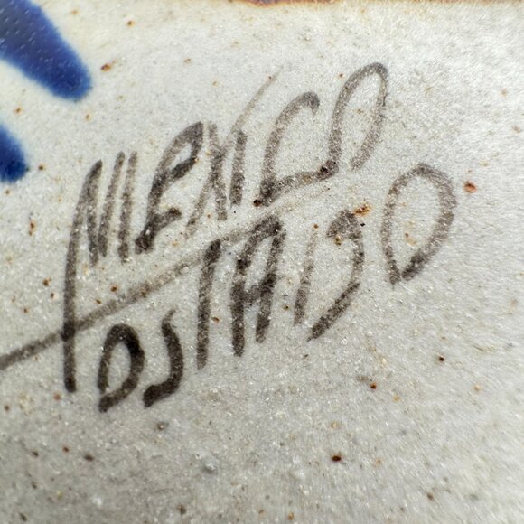 Tonala Mexican Folk Art Pottery Duck Figurine Signed Hand-Painted Blue Brown Vtg - Picture 2 of 7